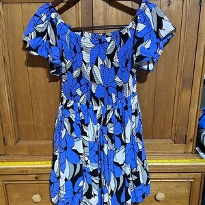 Free People off the shoulder mini dress blue and Black Pattern